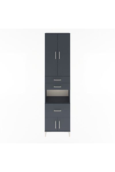 Dienni Arges Dolap 4 Raflı 3 Çekmeceli 2 Kapaklı 60x30x243 Antrasit-Antrasit