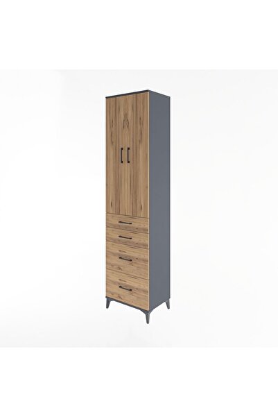 Dienni Hyperion Dolap 4 Raflı 4 Çekmeceli 2 Kapaklı 60x44x243 Antrasit-Çam