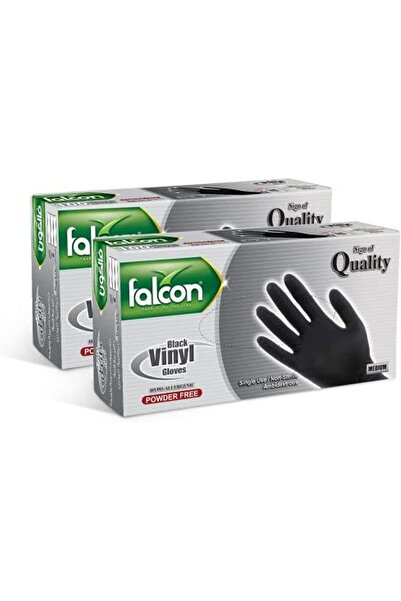 Falcon Vinyl Gloves - Black Powder Free Medium (2 Packs x 100 Pieces)