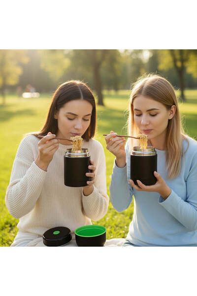 Köken Termos pentru supă/mâncare, 1000 ml, perete dublu, oțel inoxidabil, cald/rece 8 ore, supapă de presiune, 22 x 10 cm, negru