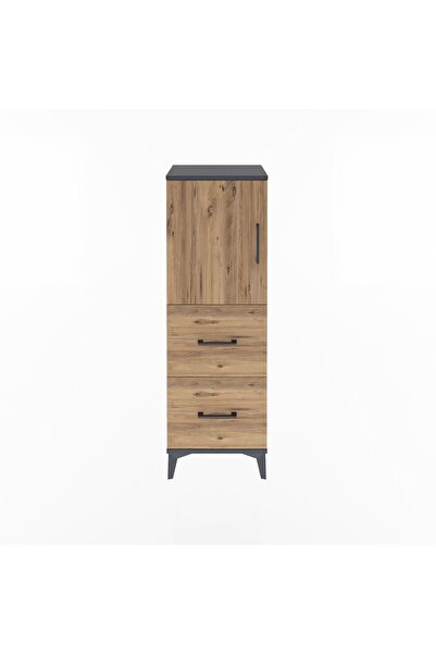 Dienni Arges Dolap 2 Raflı 4 Çekmeceli Tek Kapaklı 44x30x134 Antrasit-Çam