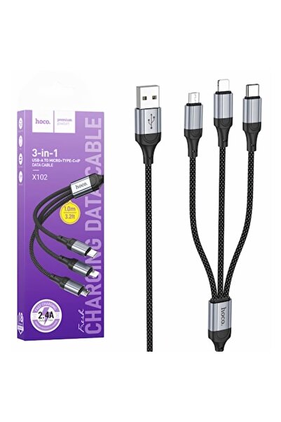 Hoco Cablu de încărcare 3 în 1 X102 Fresh, USB la Lightning/MicroUSB/USB-C, 2...