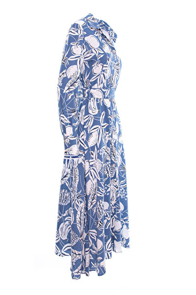 Couture de Marie Rochie cămașă din vâscoză cu print floral bleu – Inea