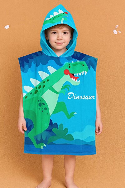 RAPAPA Children's Dinosaur Patterned Hooded Poncho Beach Towel-0030Y