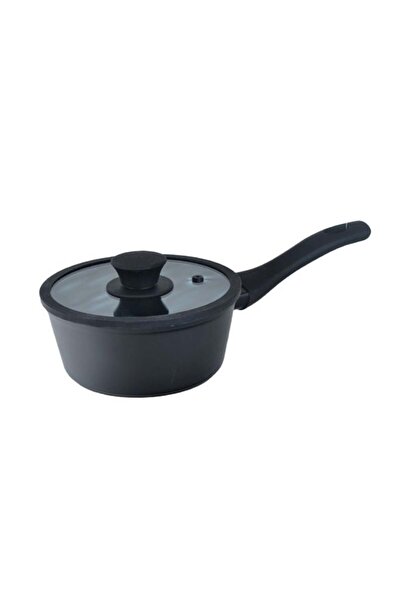 Trust Pro Trust Non-Stick Aluminum Sauce Pan With Glass Lid With Heat Resistant Handle Black 16cm