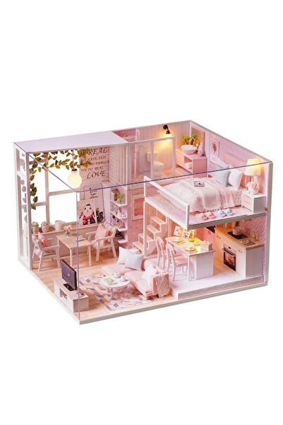 OEM DIY Miniature Pink Assemble Dollhouse, Interactive Educational Toy