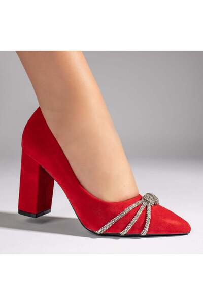 BMoD Pantofi roșii de damă cu toc gros și vârf ascuțit MOD10990