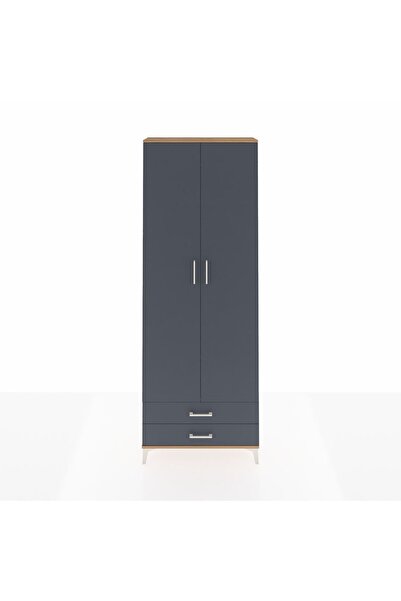 Dienni Arges Dolap 2 Raflı 2 Çekmeceli Tek Askılı 88x30x243 Çam-Antrasit