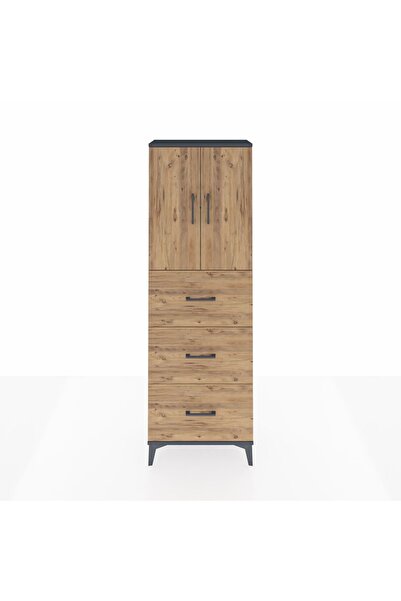 Dienni Arges Dolap 3 Raflı 3 Çekmeceli 2 Kapaklı 60x30x182 Antrasit-Çam