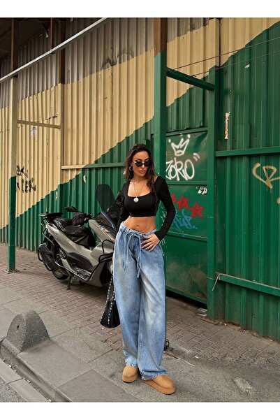 Touz Moda بنطلون للجنسين بتصميم Y2k كاجوال بخصر مربوط