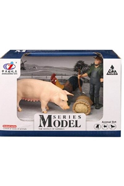 Toys Set de figurine din seria Animal – animale de fermă: fermier, porc, cocoș, 18x9x12 cm
