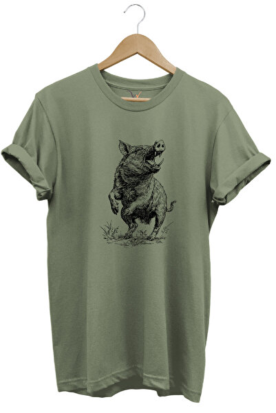 WİDİ Hunting Hunter Hog Hunting Printed 100% Cotton Regular Fit Unisex T-Shirt
