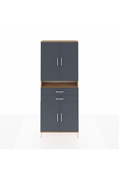 Dienni Arges Dolap 5 Raflı 2 Çekmeceli 4 Kapaklı 88x30x221 Çam-Antrasit