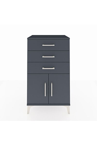 Dienni Hyperion Komodin Tek Raflı 3 Çekmeceli 2 Kapaklı 60x44x106 Antrasit-An...