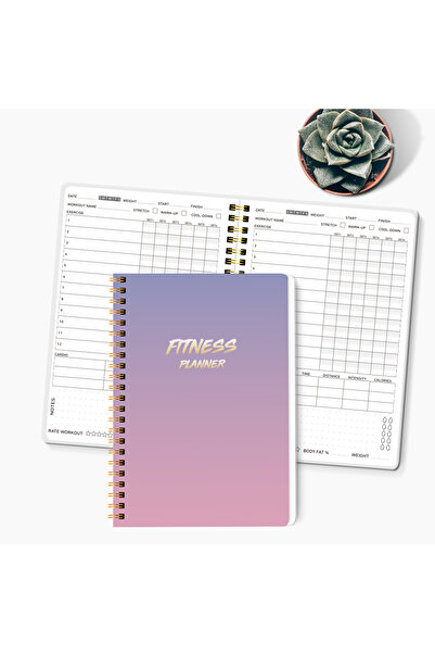 Choice1 مخطط لياقة بدنية وردي اللون بحجم A5، دفتر تسجيل تمارين مع متتبع لكمال...