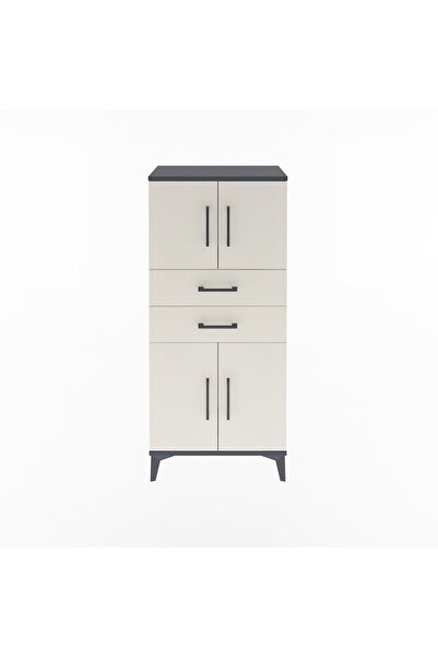 Dienni Arges Dolap Tek Raflı 2 Çekmeceli 4 Kapaklı 60x30x134 Antrasit-Aytaşı