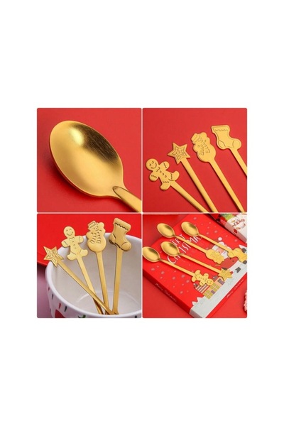 SMARTECH Set 4 Christmas Themed Teaspoons, Gold