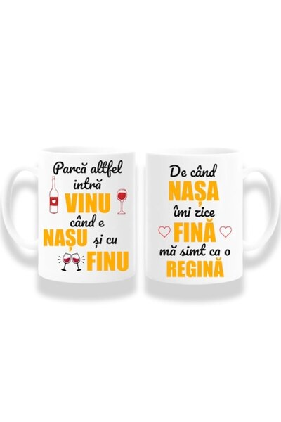 OEM Set 2 Cani Personalizate cu mesaj: 'Parca altfel intra vin cand e nasu si...