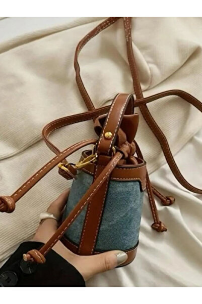 ÇANTA Mini Lightweight Pu Bucket Teenager Handbag Denim Brown Blue Lipstick Makeup Bag Diagonal Shoulder
