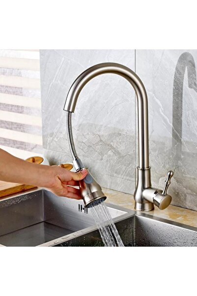 Trendy's Μπαταρία κουζίνας Swan με συρόμενο εξάρτημα και αεριστήρα 2 λειτουργιών, σατινέ ανοξείδωτο ατσάλι