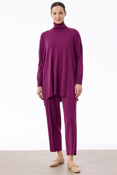 Tığ Triko Balıkçı Yaka Oversize Basic Triko Tunik ERGUVAN