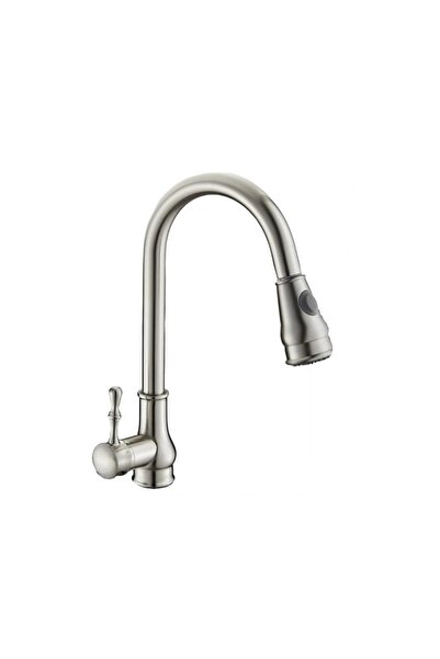 Trendy's Μπαταρία κουζίνας Swan με συρόμενο εξάρτημα και αεριστήρα 2 λειτουργιών, σατινέ ανοξείδωτο ατσάλι