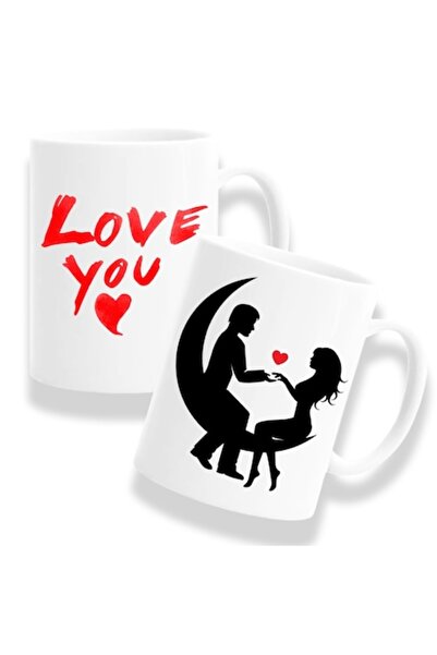 OEM Set 2 cani pentru îndrăgostiți 'love you, loving people on the moon', Bet...