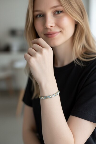 Yades XUPİNG MİNELİ TURKUAZ PİRİNÇ KAPLAMA ÇİÇEK MOTİFLİ ZİRKON TAŞ DETYALI G...