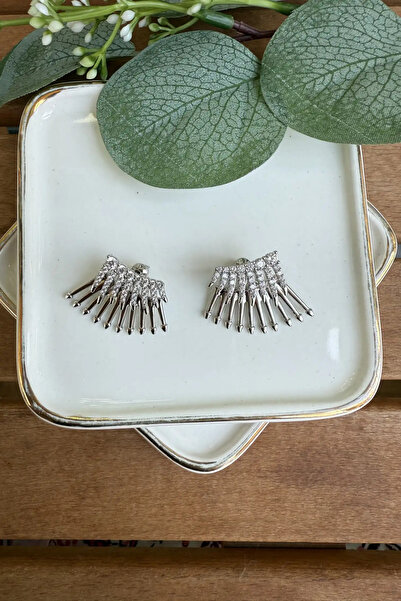 AURA ATELIER Steel Earrings with Arrow Detail and Stone on the Top Part, Silver