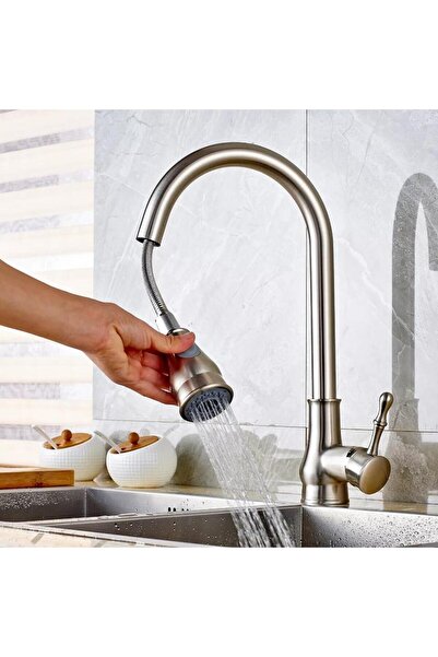 Trendy's Μπαταρία κουζίνας Swan με συρόμενο εξάρτημα και αεριστήρα 2 λειτουργιών, σατινέ ανοξείδωτο ατσάλι