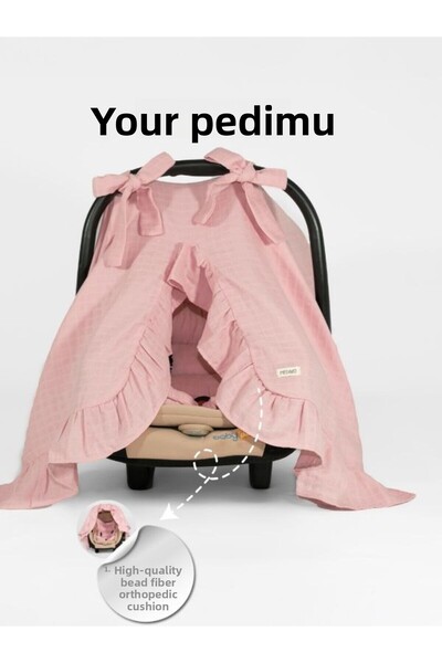 Pedimu Muslin Dusty Rose Color Ruffle Detailed Stroller Cover and Stroller Cushion Set