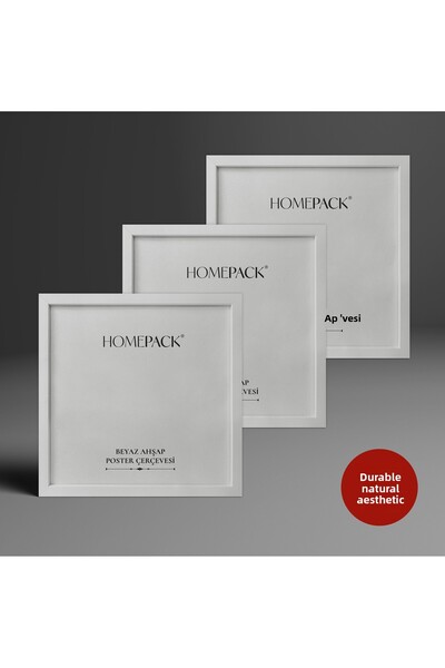 HOMEPACK 25X25 cm White Wooden Framed Poster Frame, 3 Pieces Blank Frame, White-Frame-25X25