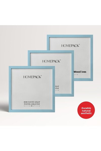 HOMEPACK 25X25 cm Light Blue Wooden Framed Poster Frame, 3 Pieces Blank Frame, Lightblue-Frame-25X25