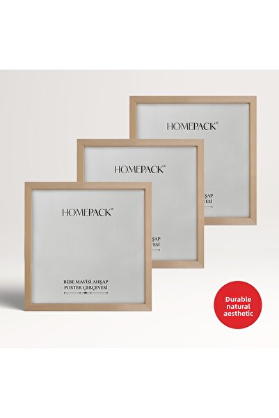 HOMEPACK 40X40 cm Natural Wood Framed Poster Frame, 3 Pieces Blank Frame, Wood-Frame-40X40
