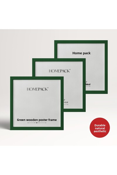 HOMEPACK 25X25 cm Green Wooden Framed Poster Frame, 3 Pieces Blank Frame, Green-Frame-25X25