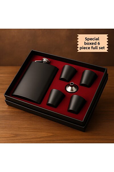 CHANCE GİFT Stainless Steel Luxury Gift Black Liquor Flask Set 9 oz Black Flask+4 Glasses+Funnel