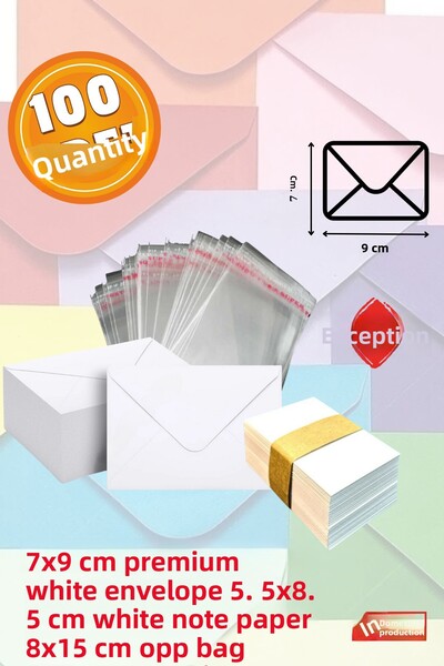 İstisna 100 Pieces 7X9 cm White Envelopes Cute Mini Card Envelopes with White Note Paper and Opp Bag Gift