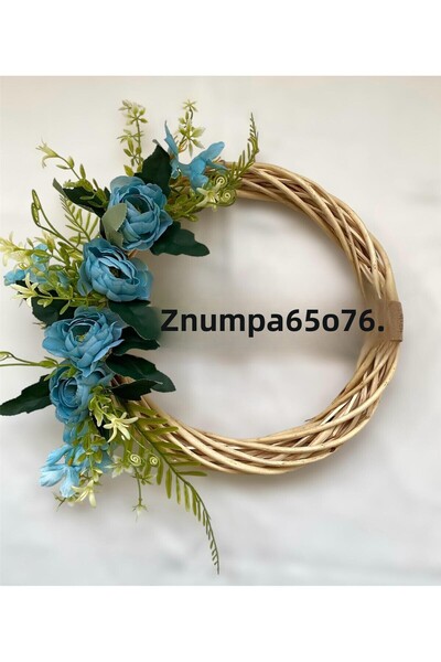 MACROMEKİDS Ornament pentru ușă cu coroană din bambus cu trandafir albastru -...