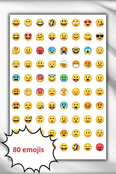 birikiyedi مجموعة ملصقات مختلطة للإيموجي والمشاعر وتعابير الوجه، 80 قطعة