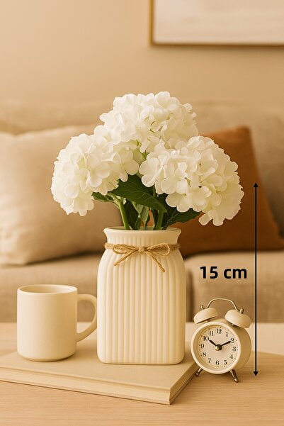 Lui Tasarım Vază cu margarete cu dungi de culoare crem Dimensiune Midi Cerami...