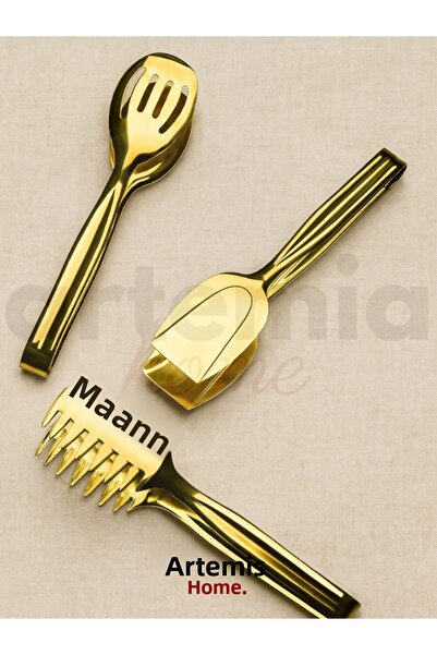 DMR LİFE Osiris Model Gold Service Presentation Pasta Pasta Salad Cake Tongs Set Set (3) Piece