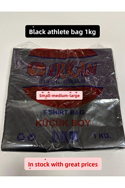 ERKAN كيس قمامة أسود، كيس تسوق، حجم كبير 30×60 سم، 1 كجم