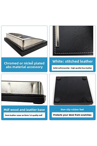 prozenis Pr4262 Luxury Office Desktop Note Holder with Chrome Detailing Wooden-Leather Base