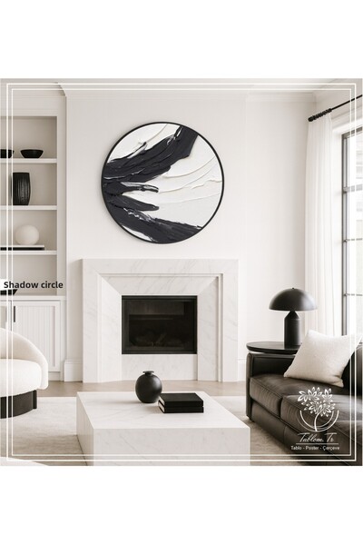 Tablomtr Shadow Circle - Real Glass Single Decorative Painting with Digital Printed Black Metal Frame