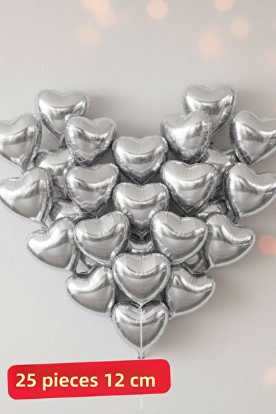 Baloncu Nene 25 قطعة من بالونات القلب الفضية الصغيرة لعيد الحب وطلب الزواج وا...