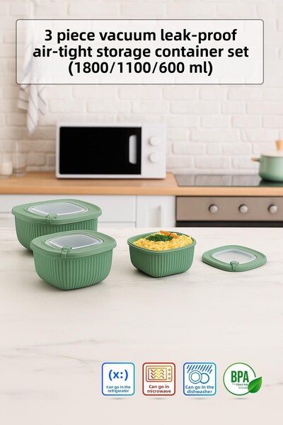 Depa Square 3 Piece Vacuum Sealed Air-Free Storage Container Set Green (1800/...