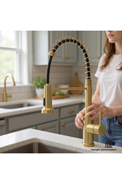 İSAOĞLU YAPI ماتي الذهب صنبور المطبخ الصناعي بالوعة الحنفية العتيقة صنبور المطبخ الذهب العتيقة