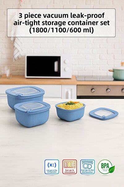 Depa مجموعة حاويات تخزين مربعة مكونة من 3 قطع محكمة الغلق ومقاومة للهواء بالل...