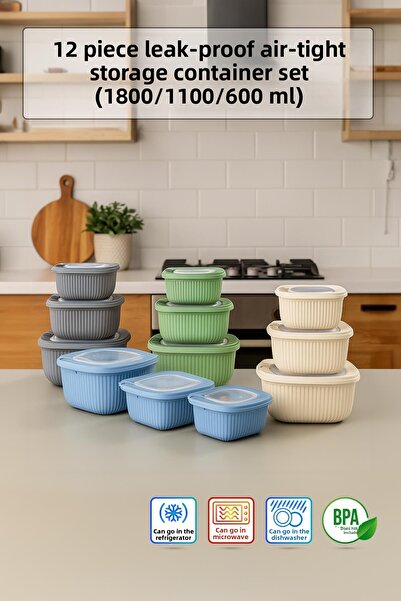 Depa Square 12 Piece Vacuum Sealed Airproof Storage Container Set Mixed 4X(18...