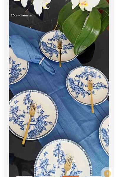 EBRULİEMAYE Blue Life Pastry Plate Stonewall 20 cm Diameter Breakfast Tea Pastry Plate